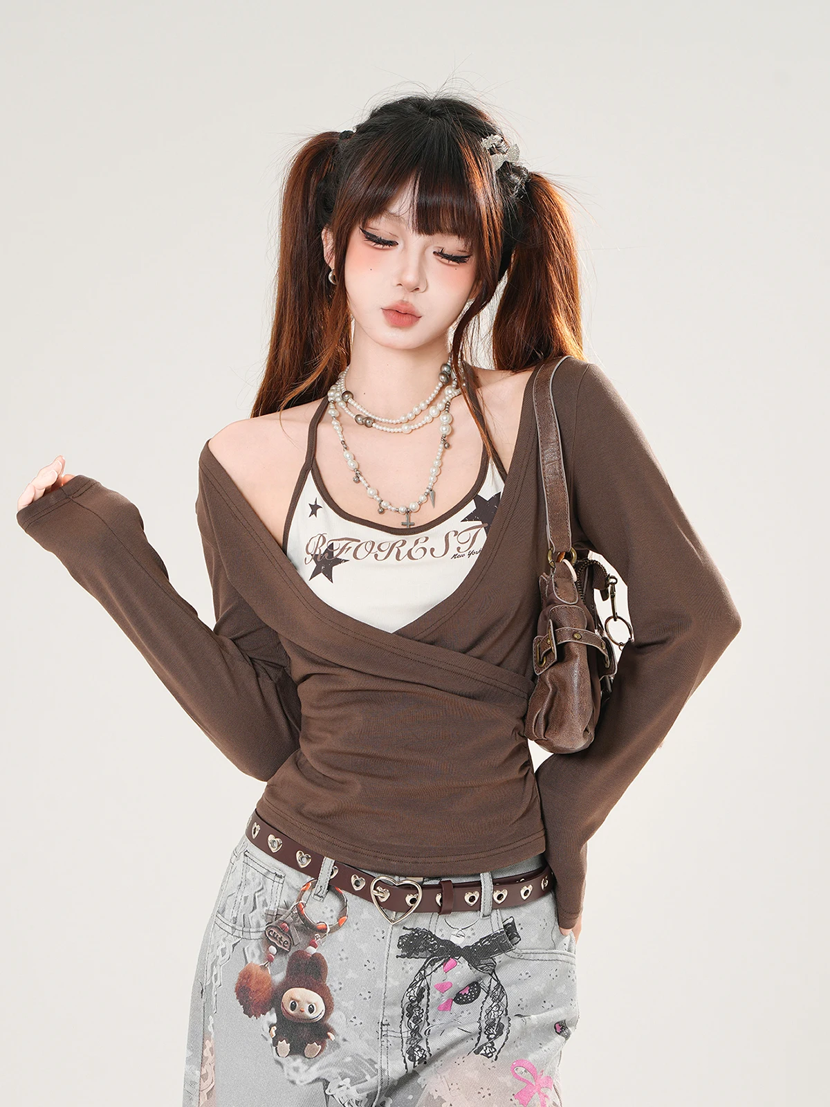 

Женская облегающая футболка с длинным рукавом в американском стиле, модный топ для осени, из полиэстера