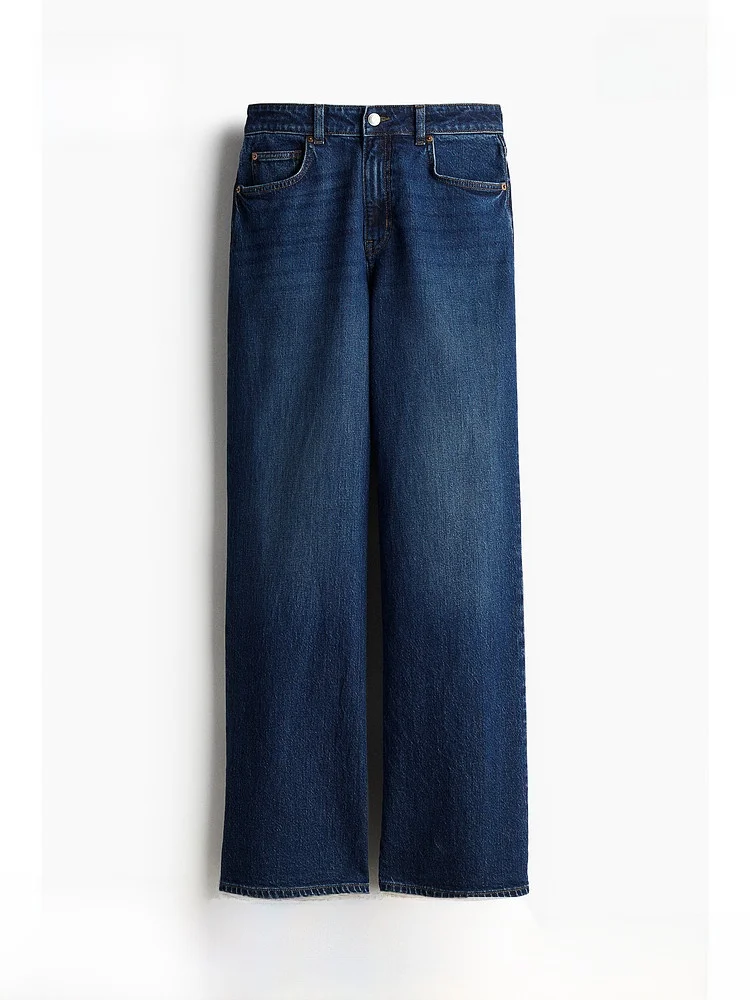 High Waist Wide Leg Jeans Women's Faion Winter Denim Pants Cotton 99% Spandex % Long Trousers H&M Brand 2024 Autumn Collec...