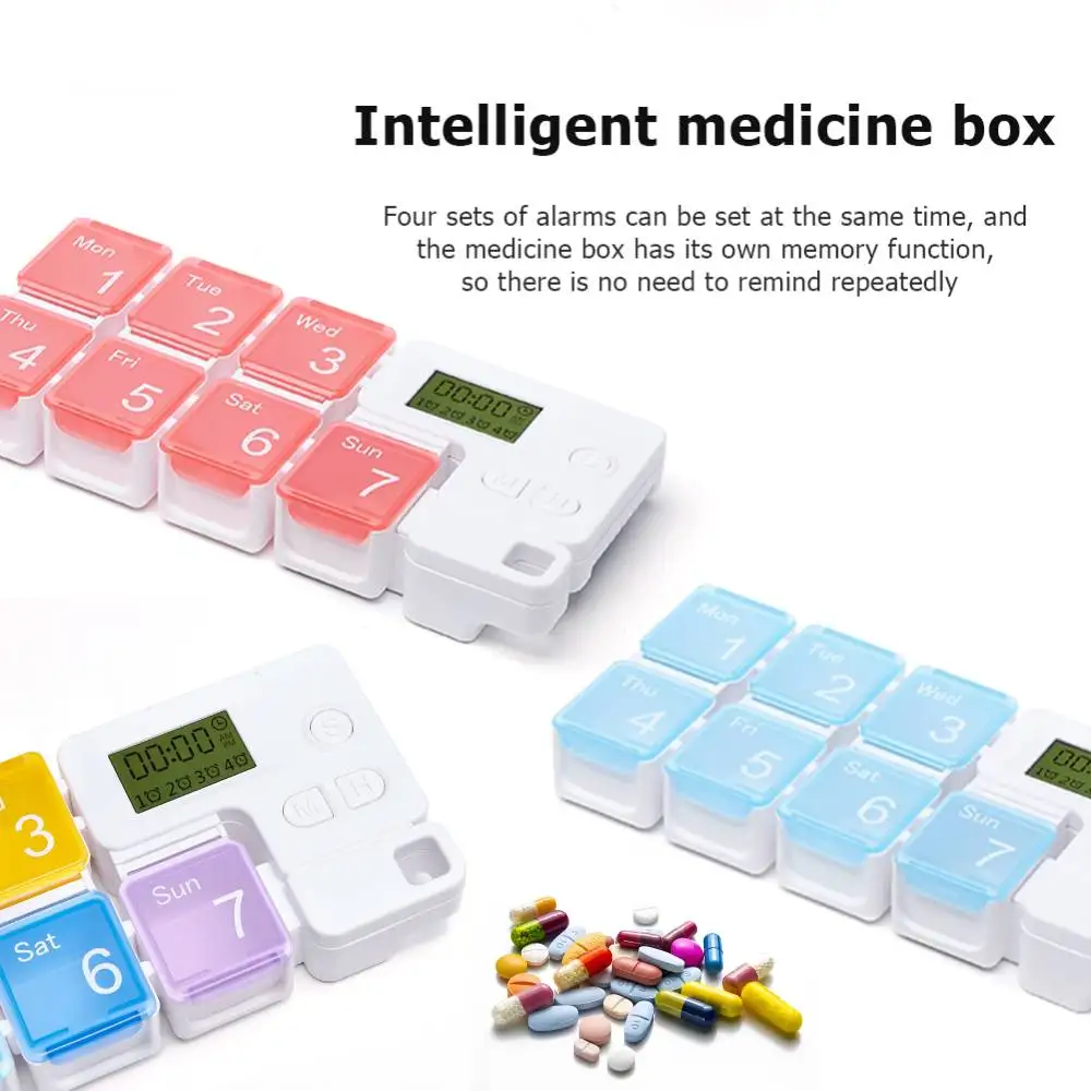 

Smart 7-Day Pill Storage Box Electronic Timing Reminder Medicine Boxes Alarm Timer Pills Organizer Pill Drug Container