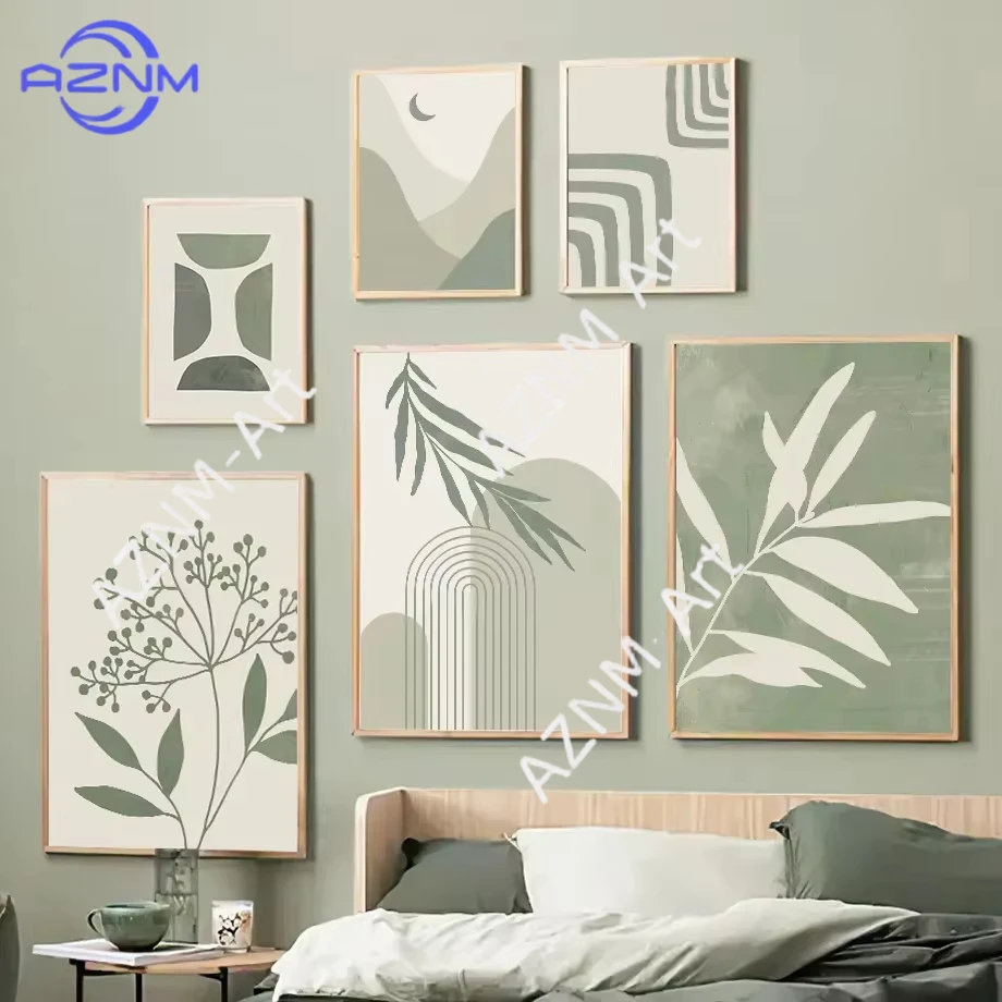 1Pc/6Pcs Bohemian Abstract Geometry Plant Lines Rainbow Wall Art Canvas Nordic Posters and Printing Living Room Home Decoration