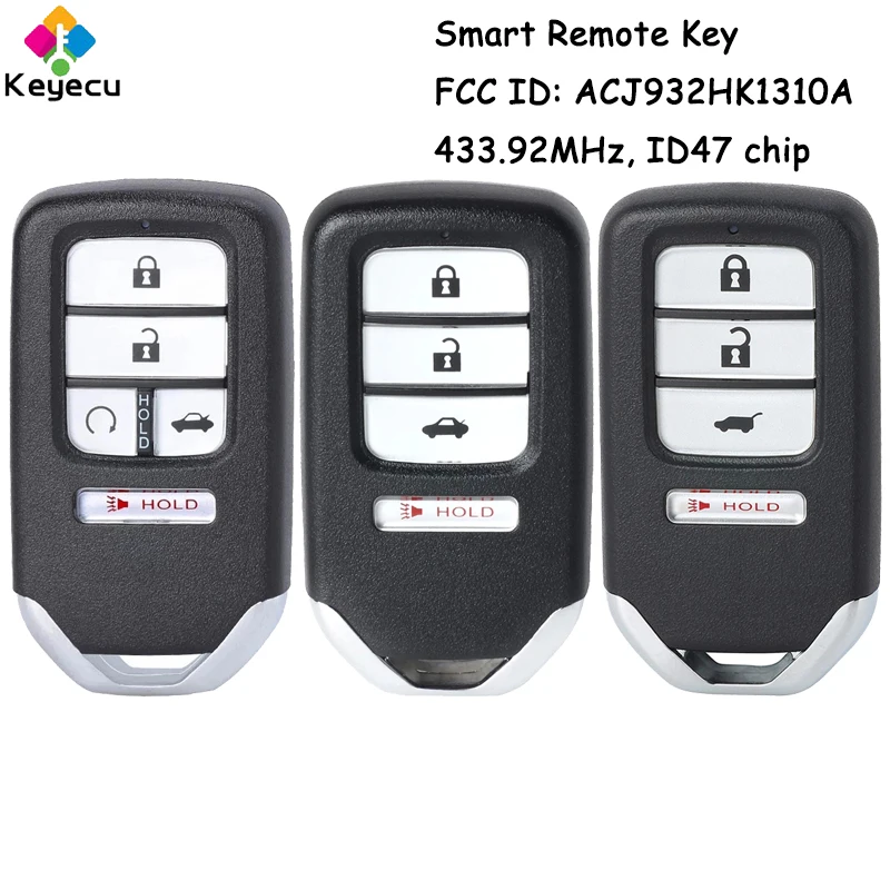 

KEYECU Smart Remote Control Car Key With 4 5 Buttons 433.92MHz ID47 Chip for Honda Accord CR-Z 2016 2017 Fob FCC# ACJ932HK1310A