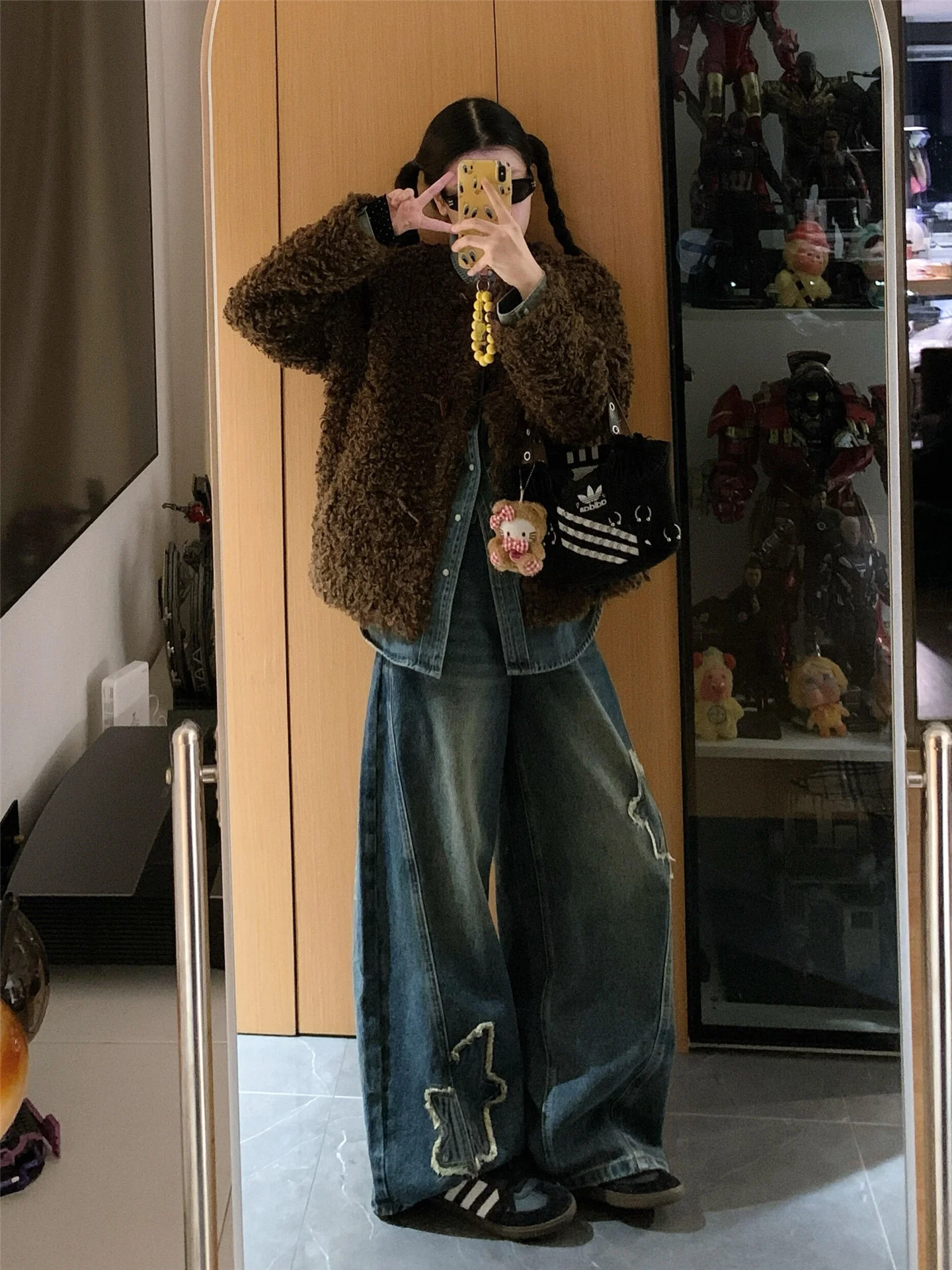 

Retro High Waist Wide Leg Denim Jeans Women's Loose Drapey Long Design Sensation Floor-Length Pants Spring Cotton Casual