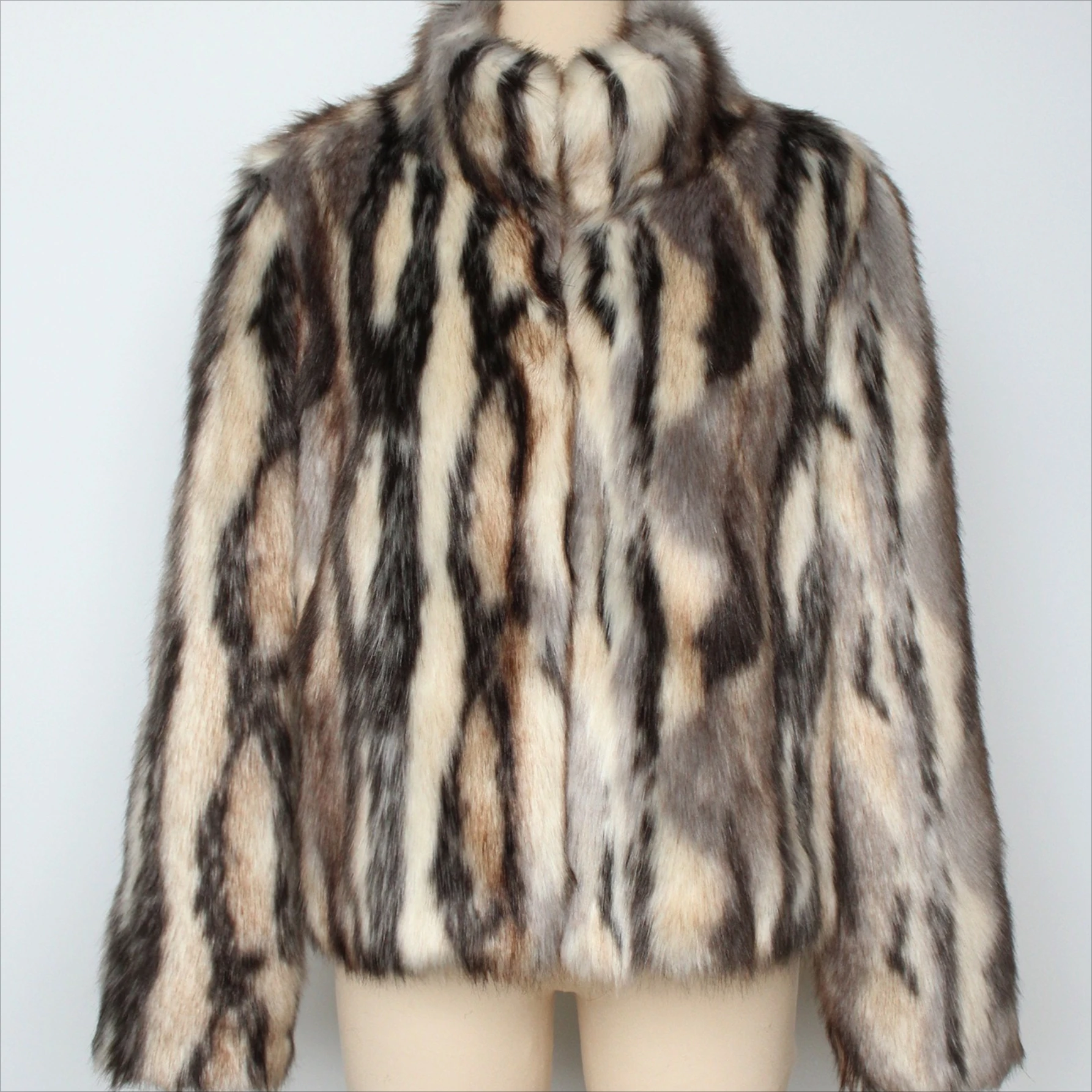 Frauen Streifen Kurze Faux Fuchs Pelz Jacke Stehen Lose Plüsch Mantel Langarm Stilvolle Pelzigen Jacken Winter Warme Flauschige Strickjacken