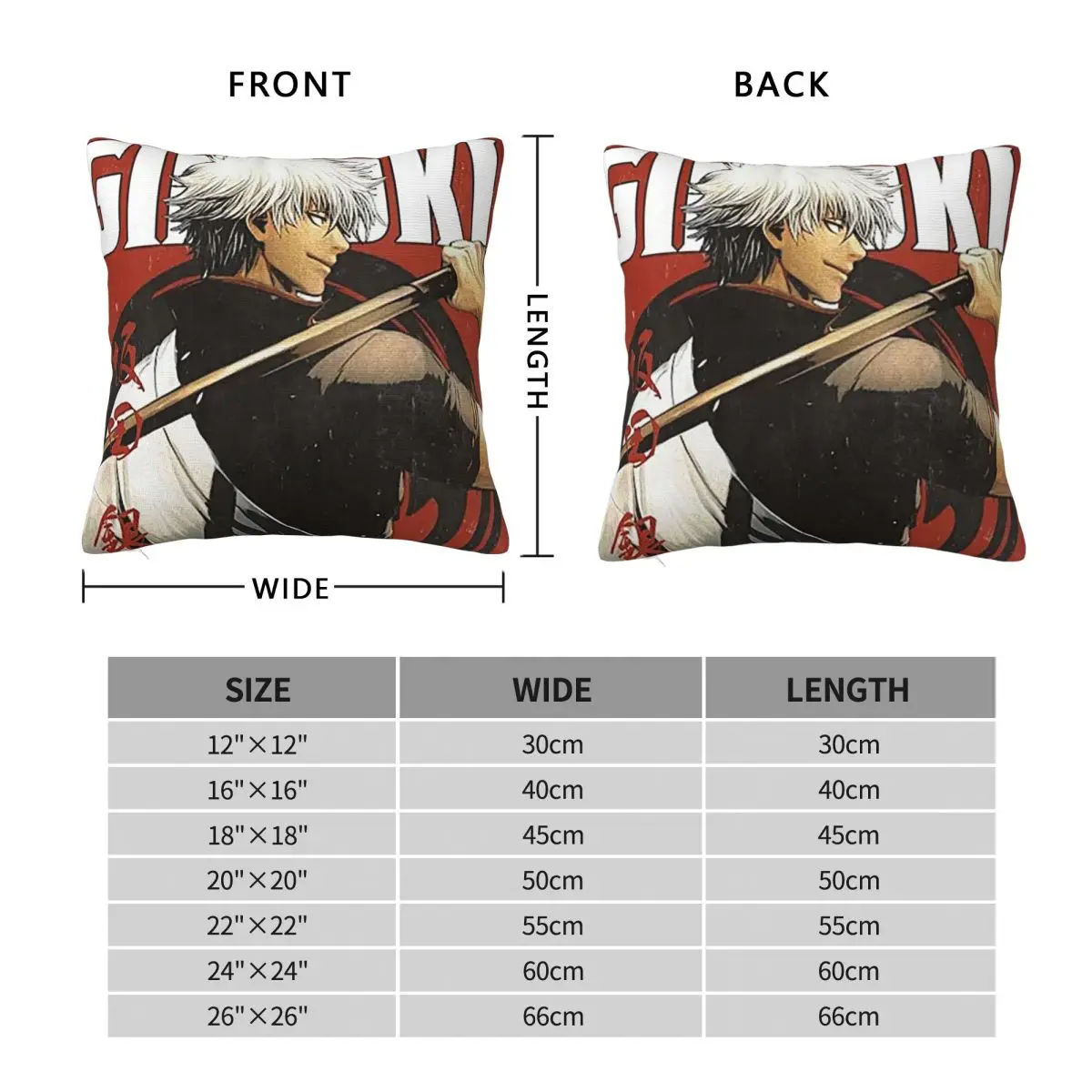 Anime Gintama Gintoki Square Pillowcase Cushion Cover Pillow Case Throw Pillow Cover for Home Sofa Living Room
