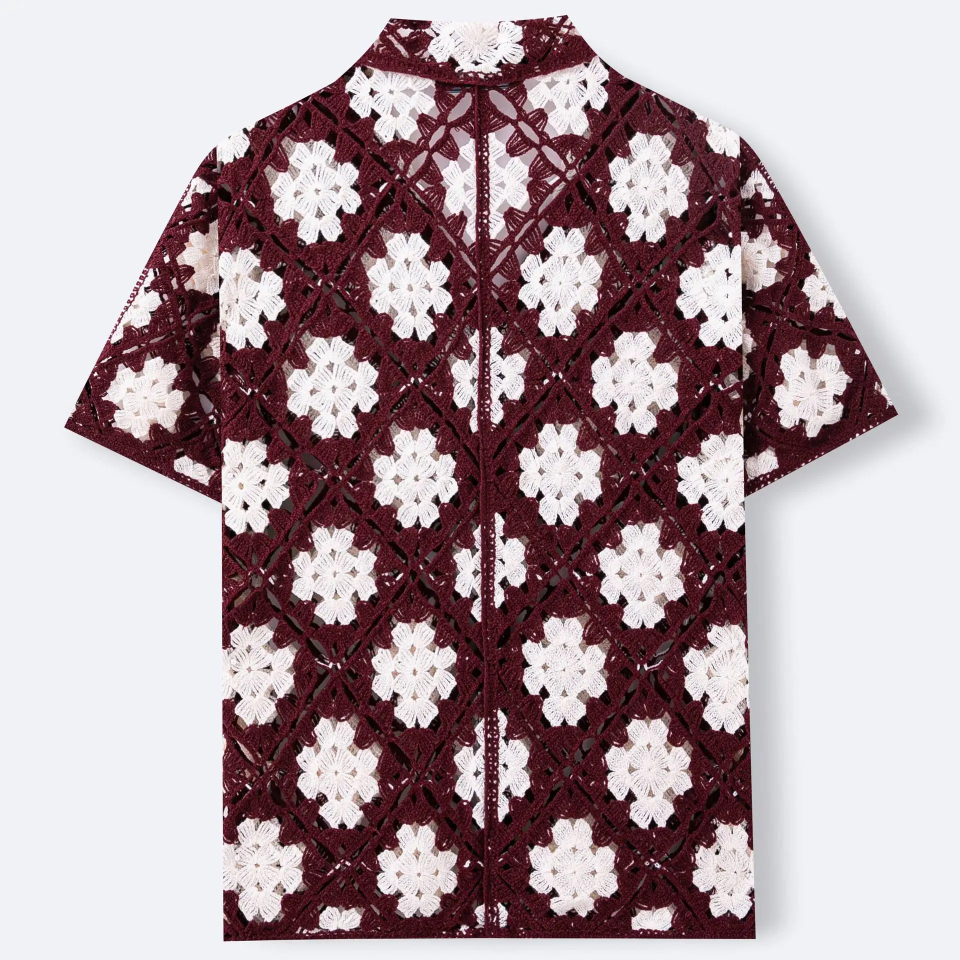 Hook flower hollow loose shoulder knitted shirt, summer casual cardigan, jacquard polo shirt, men's luxury fashion top jacket
