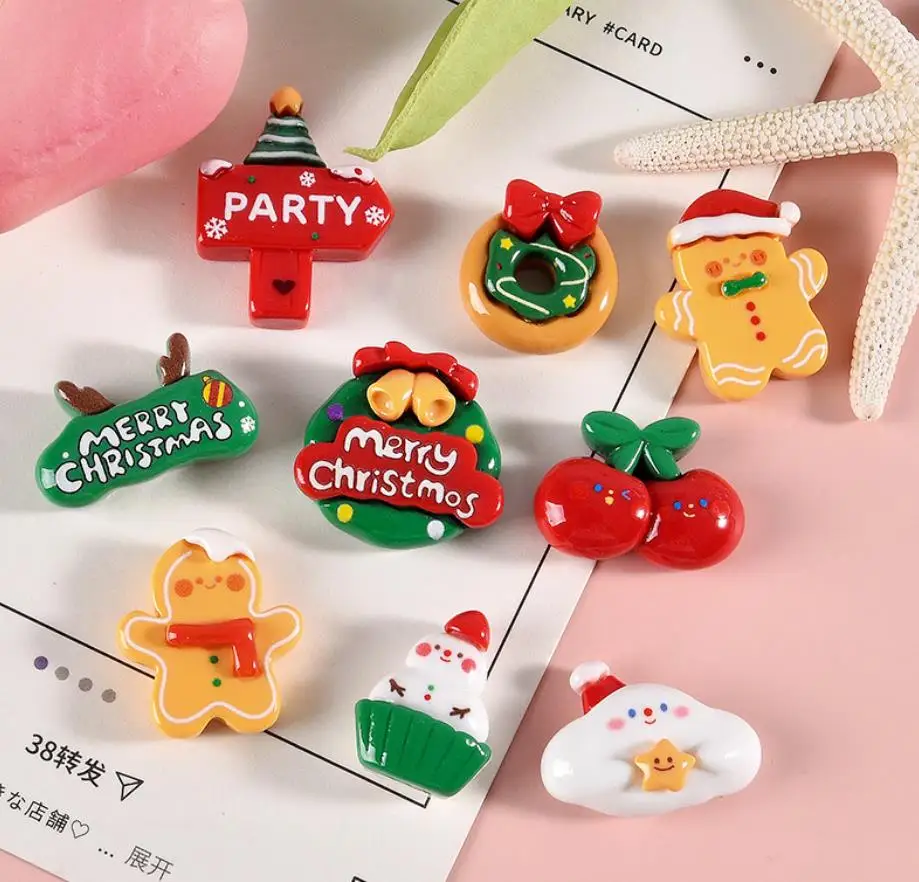 100PCS New style Cartoon Christmas Series Flat back Resin Cabochon Phone Decoration Crafts DIY Scrapbooking Accesories