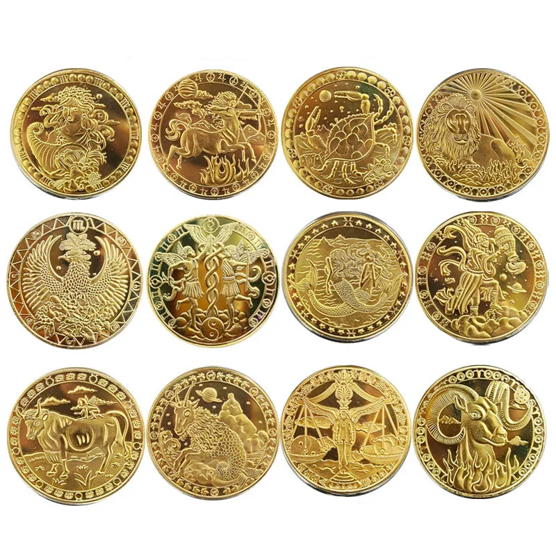 Moneda de recuerdo del zodiaco de 4cm, colección física coleccionable, decoraciones antiguas de Metal de la suerte para el hogar