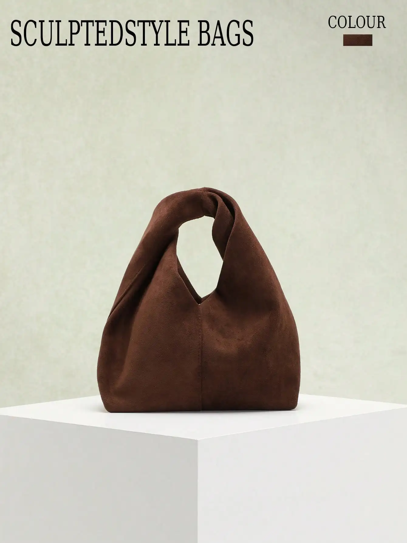 

1pc Autumn/Winter New Green Retro Velvet-Feel PU Leather Handbag, Sculptured Style, Minimalist Design, Suitable For Commuting And Pairing With Coats