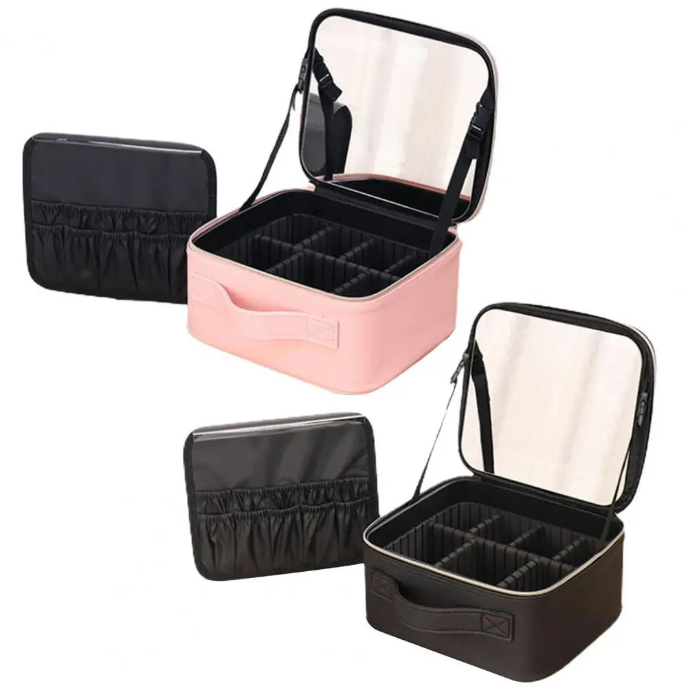 Lightweight Cosmetic Organizer Capacity Cosmetic Bag with Led Mirror Multi Compartments Portable Travel Makeup for Artists