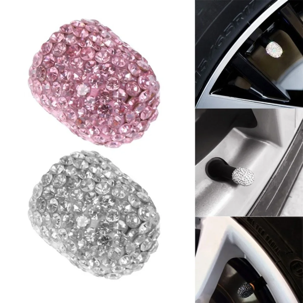 Bling Crystal Rhinestone Tire Valve Caps Diamond Car Accessories Wheel Dustproof Copper Universal Fit Exterior Decor For Women
