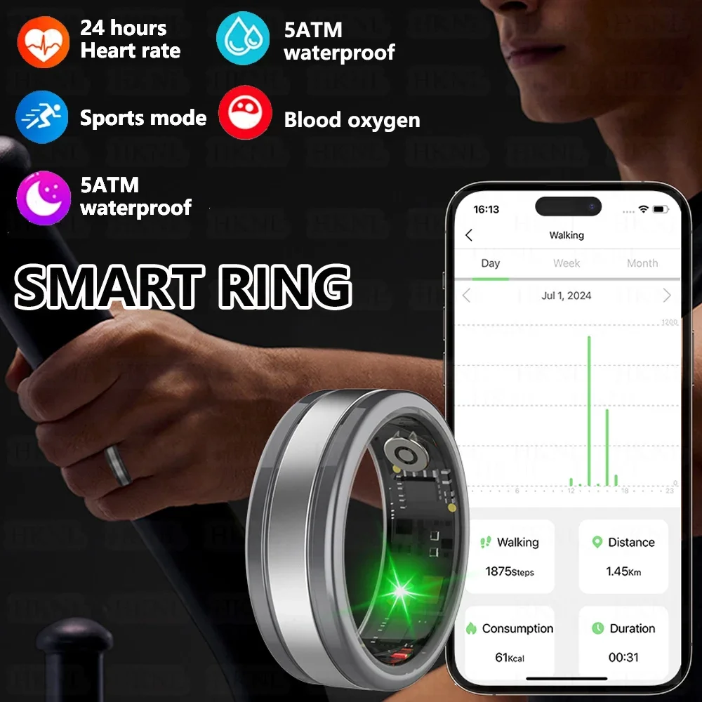 2024 Smart Ring Men Women Health Detection Heart Rate Sleep Monitor Sport Tracker IP68 Waterproof Big Battery Ring For Men Women