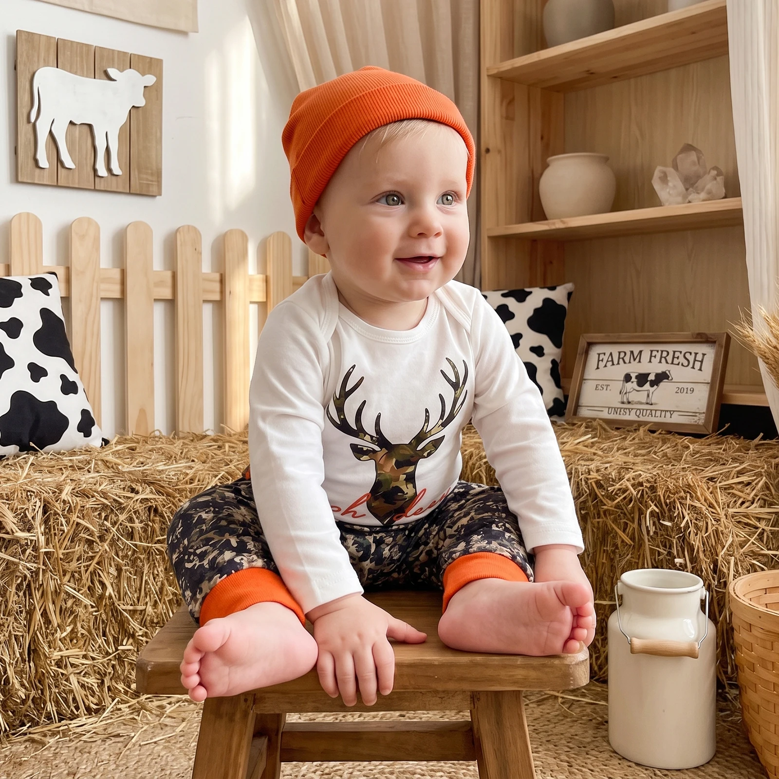 Infant Baby Boy Irish Outfits Long Sleeve Romper Jogger Pants and Hat Set