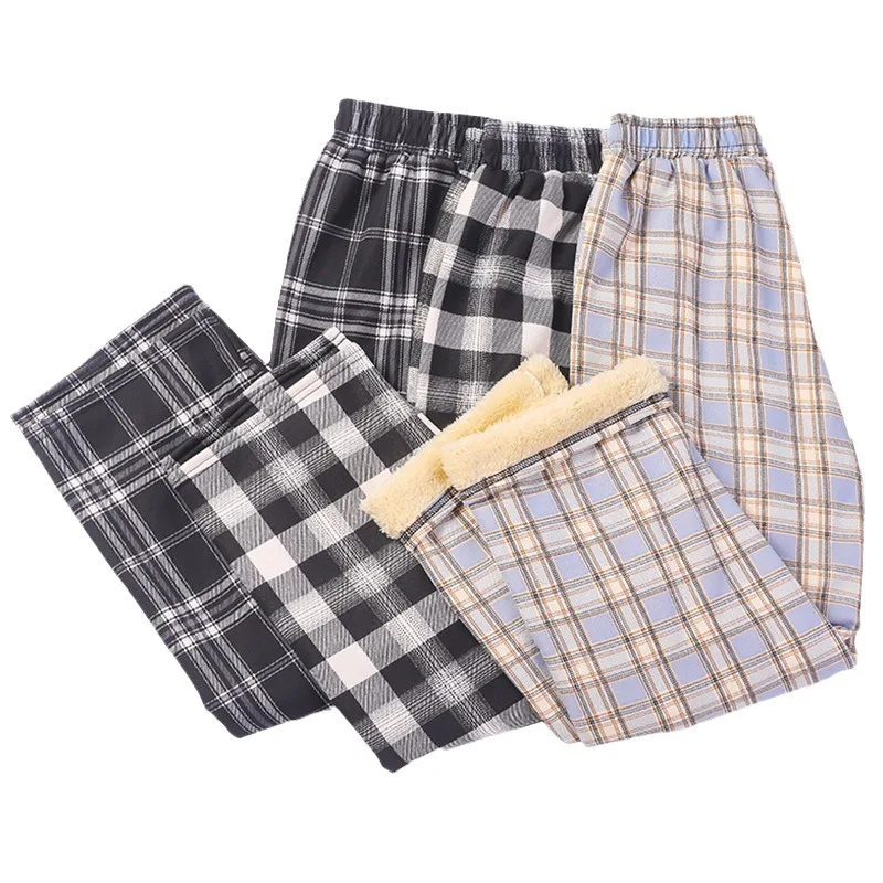 Shearling Lined Plaid Pants Women Winter High Waist Flared Trousers Straight Leg Warm Fleece Thermal Bottoms for Women Casual - Image 6
