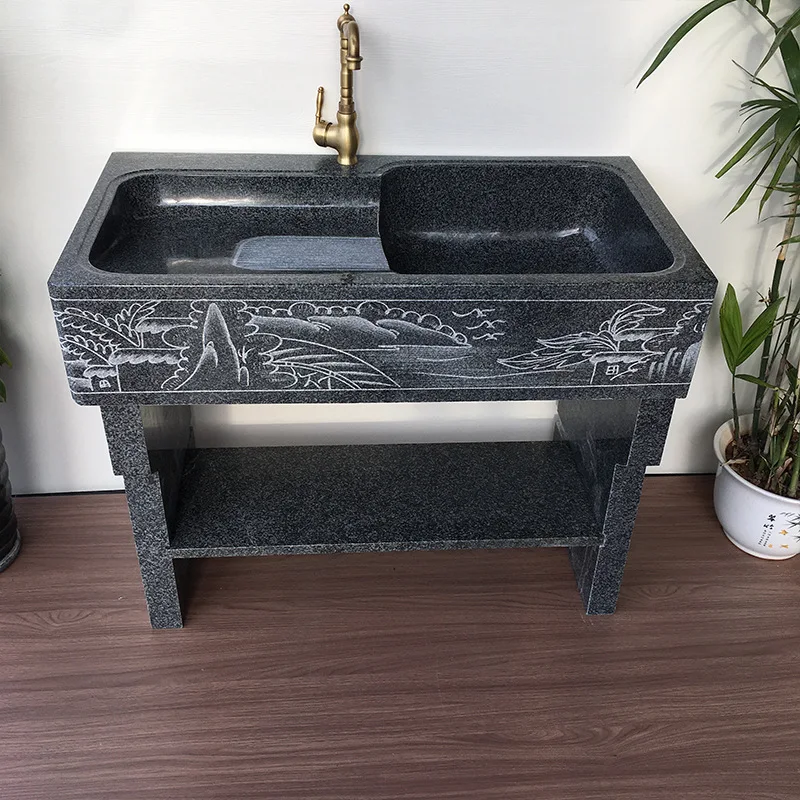 Outdoor Stone Pool Balcony Marble Laundry Pool with Washboard Courtyard Stone Vegetable Wash Pool Basin Laundry Sink