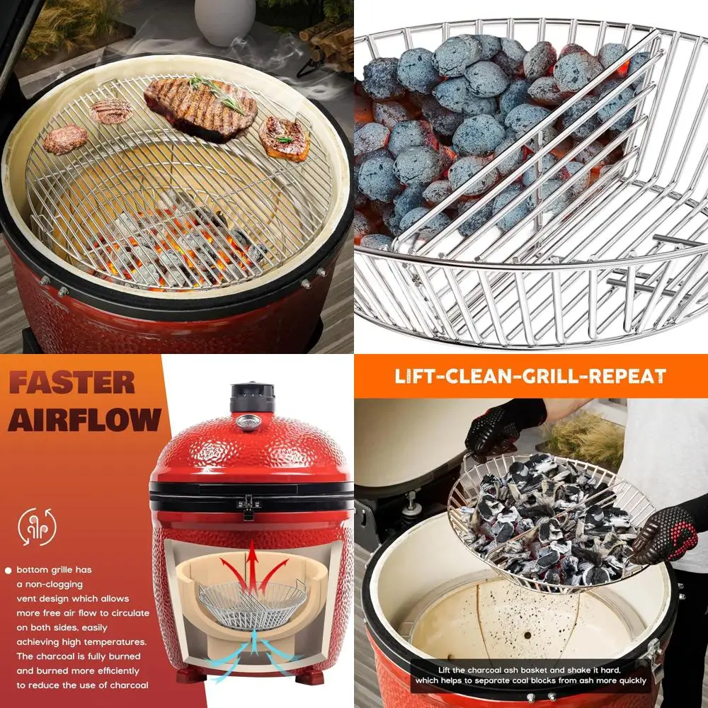 

Stainless Steel Charcoal Ash Basket with Handles for Kamado Joe Big Joe Grill