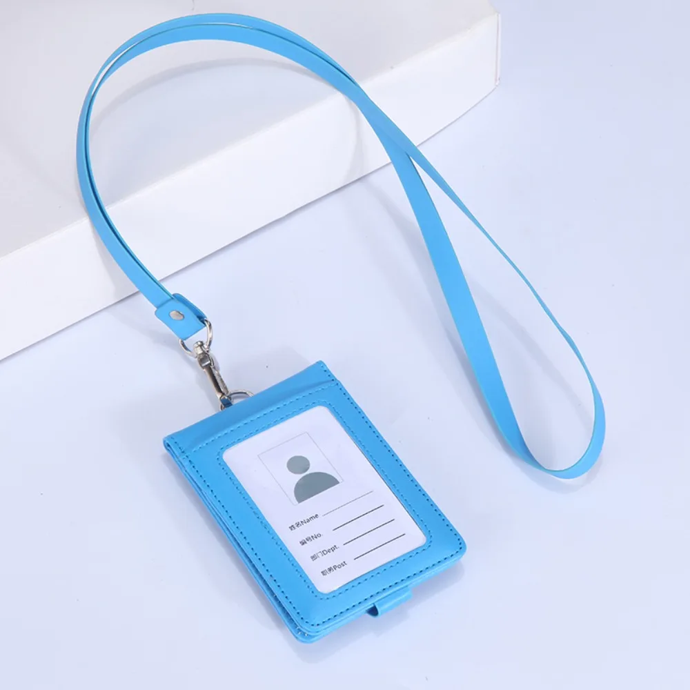 PU Leather Work Card Holders With Lanyard Business Name Badge Holder Solid Color Credit Card ID Card Cover School Acsesories