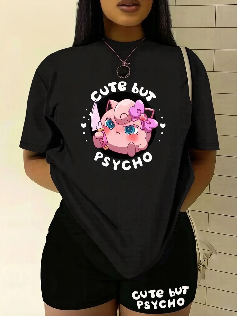 Pokemon Anime Jigglypuff Purple Bow and Knife Printed T-shirt Men's Women's and Kids T-shirt 2026 Summer Tee Casual Y2K Tops