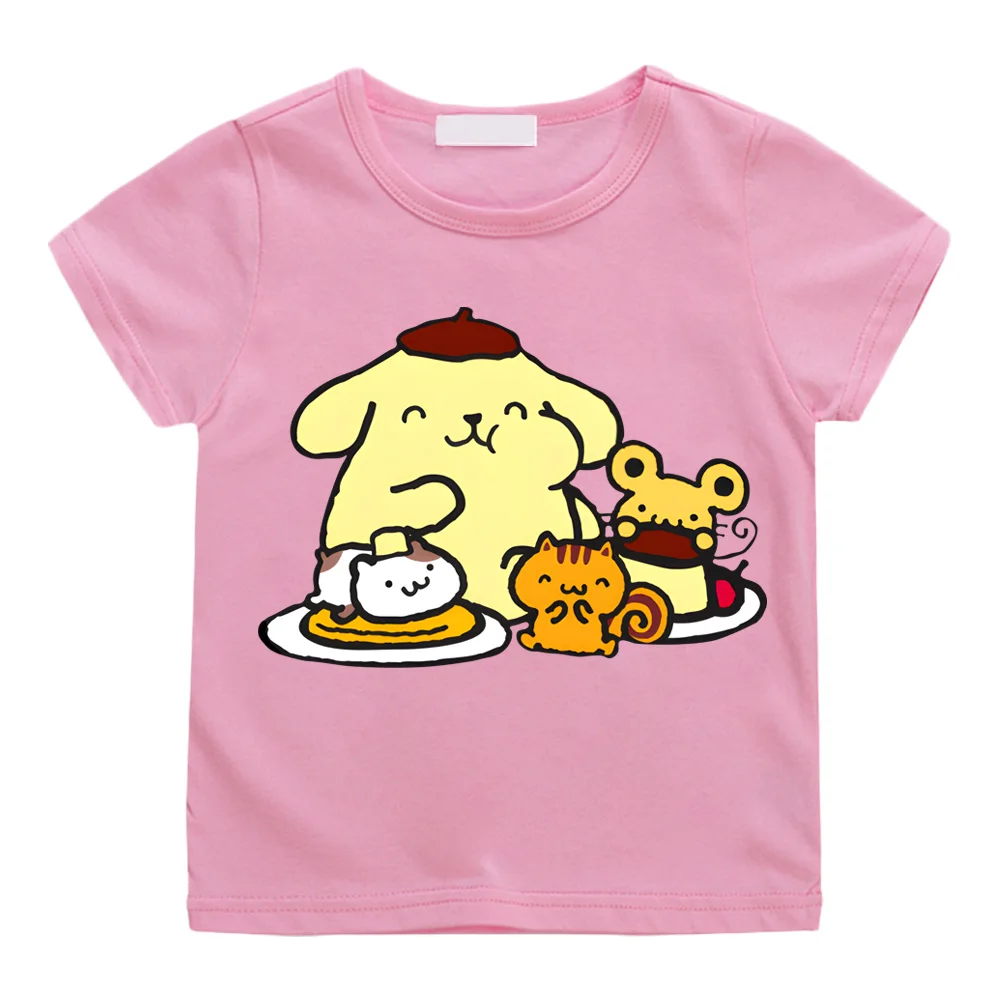 

Футболка с героями мультфильмов Pom Pom Purin, футболка с героями мультфильмов для мальчиков и девочек, летние футболки из 100% хлопка, повседневные удобные топы высокого качества