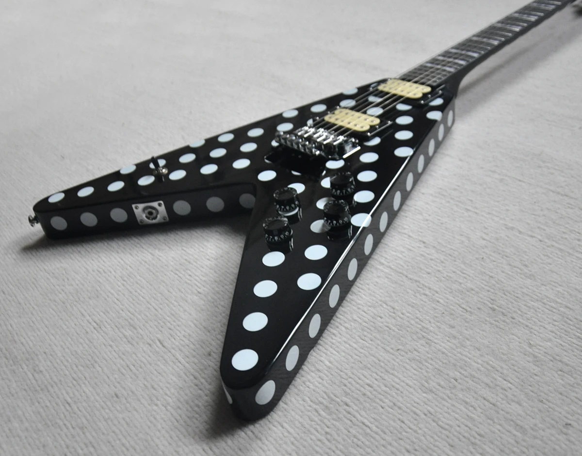 Black Electric Guitar With Dots Pattern Floyd Rose Bridge Customization