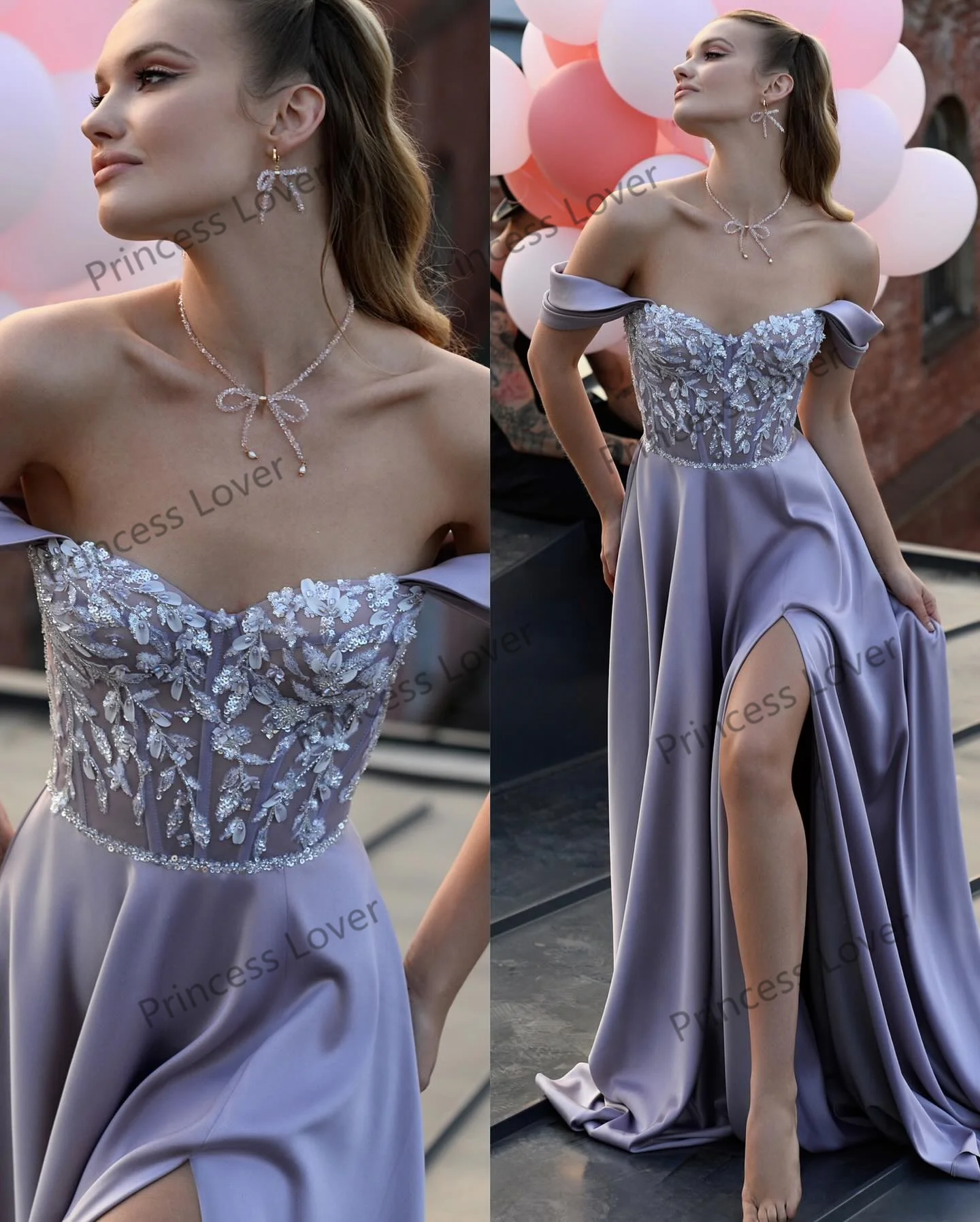 A Line ชุดราตรี Illusion Corset Party ชุดที่กําหนดเองลูกไม้ชุดราตรี Slit Off ไหล่ Vestido de novia