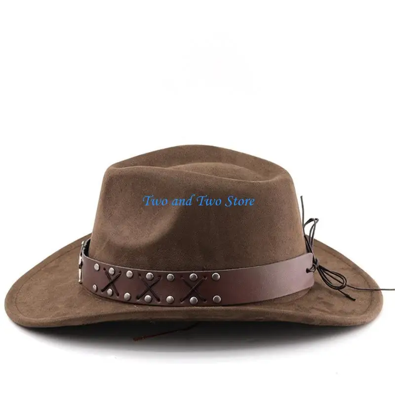 

HX6F Western PU Band Hat Flat Brims Jazzy Hat Adult Stage Show Accessory Hat Headwear