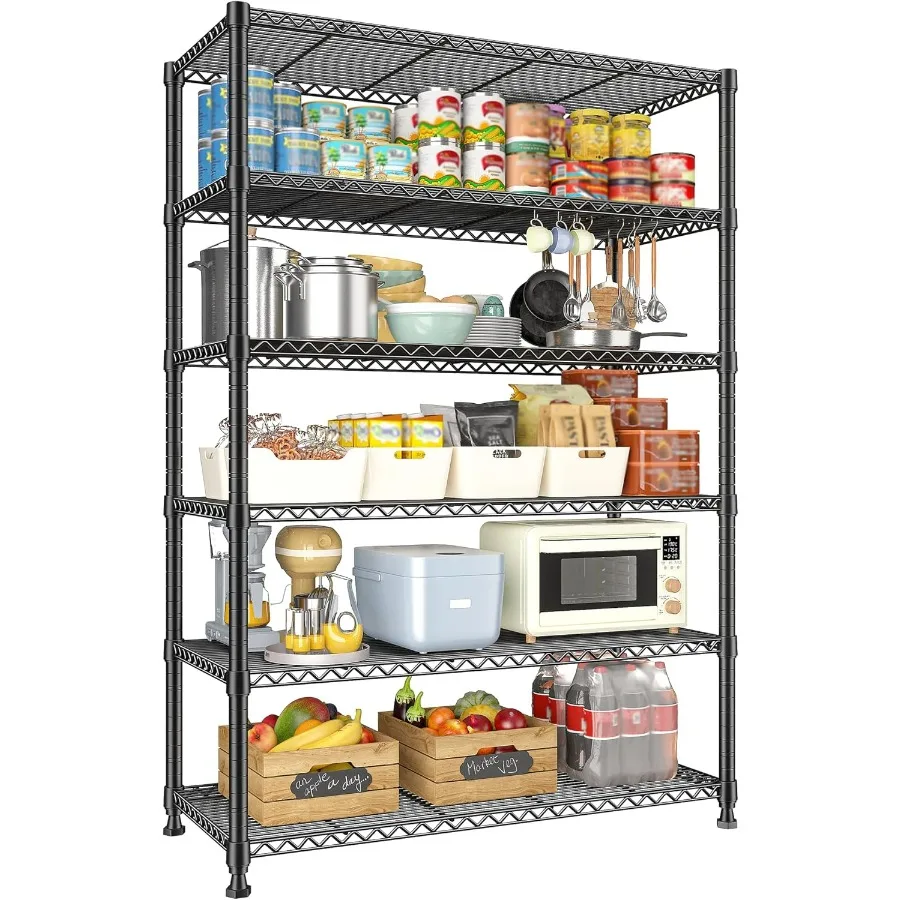 75 H Metal Shelving 6 Tier Storage Shelf Adjustable Kitchen Shelf Wire Shelving Unit Detachable Storage Rack for Kitchen Laundr