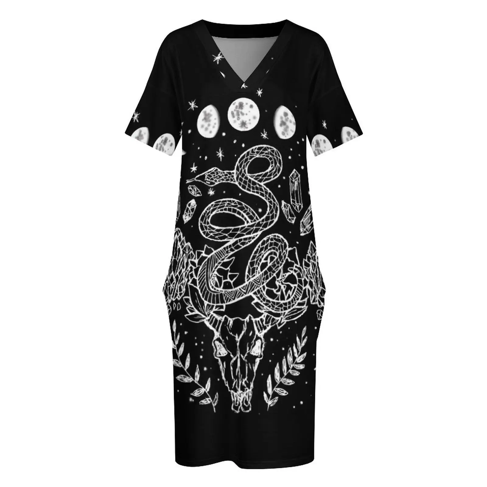 Фазы Луны, змеи и кристаллы Witchy Design Свободное платье с карманами Коктейльные платья Платье на день рождения для женщин класса люкс 2025