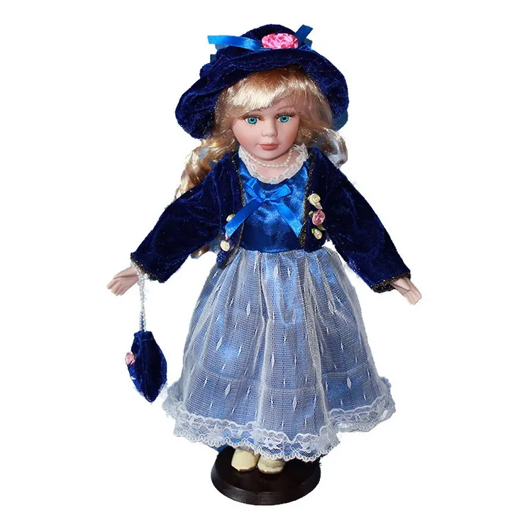 40cm Deep blue dress rural Field Village porcelain Leisur girl European ceramic doll style home decoration Christmas gifts