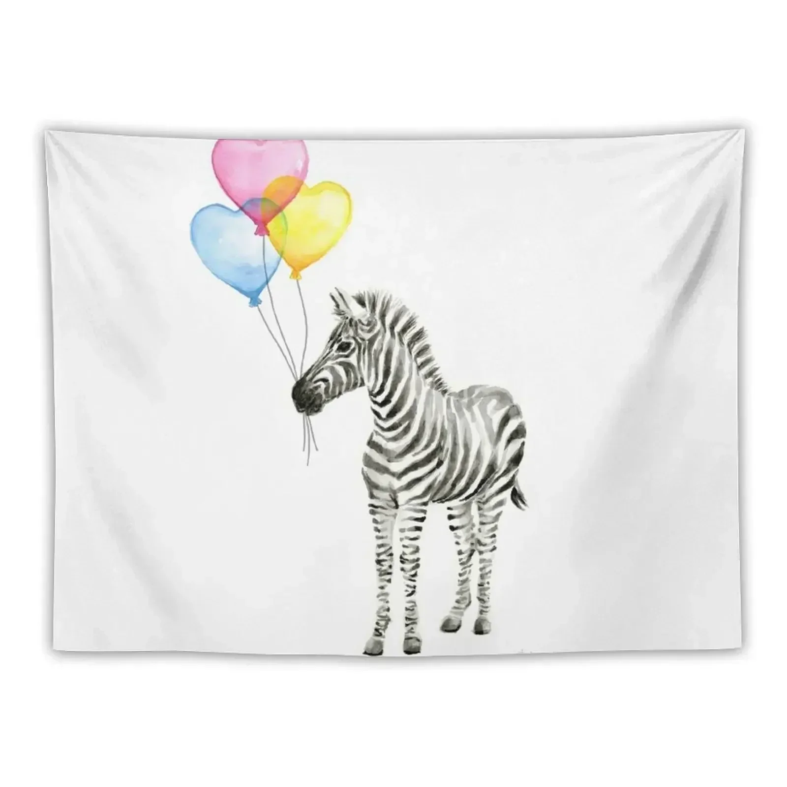 

Zebra Watercolor Baby Animal with Balloons for Nursery Tapestry Room Design Art Mural Bedroom Decor Aesthetic Tapestry