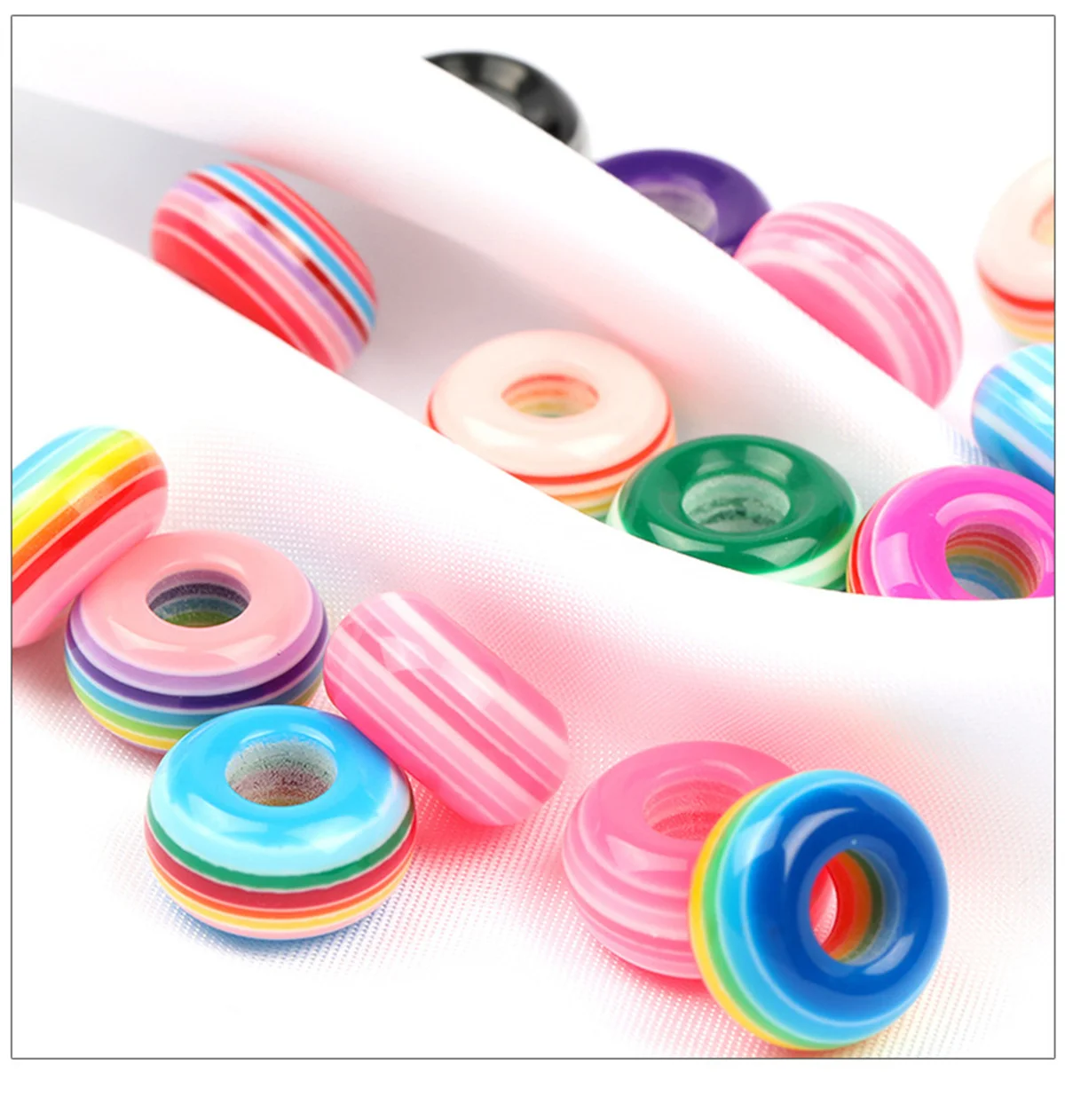 Z39 14mm Striped Colors Large Hole Wheel Beads Transparent Flat Round Beads DIY Clothing Phone Chain Beads Wholesale Accessorics