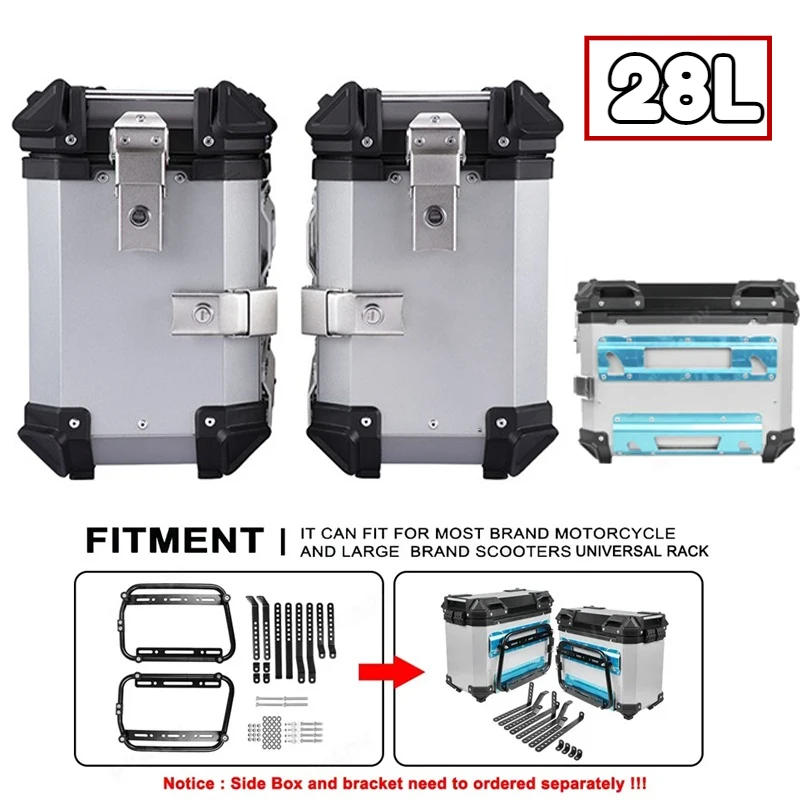 28L Universal Motorcycle Side Luggage Cases Pannier Saddlebags Side Boxes Storage Aluminum Alloy Trunk Box