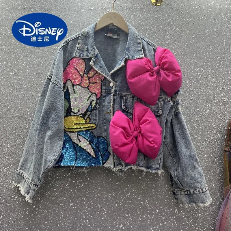 

Disney 2025 New Heavy Duty Cartoon Sequins Denim Jacket Women Autumn Loose Streetwear Fashion Coat