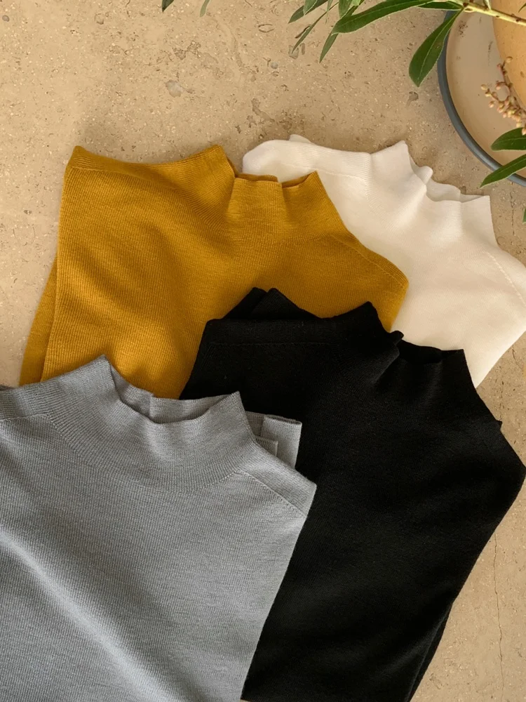 

Женский однотонный вязаный шерстяной свитер с воротником-стойкой, теплая базовая кофта для ношения под одеждой от SPRING, премиум-класс, шерстяное трикотажное изделие