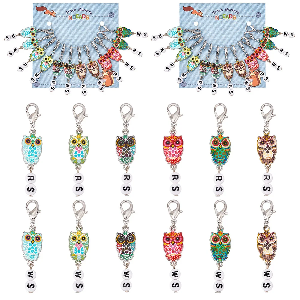 

24PCS Alloy Enamel & Acrylic Pendant Locking Stitch Markers Zinc Alloy Lobster Claw Clasps & Steel Wine Glass Charm Rings Stitch