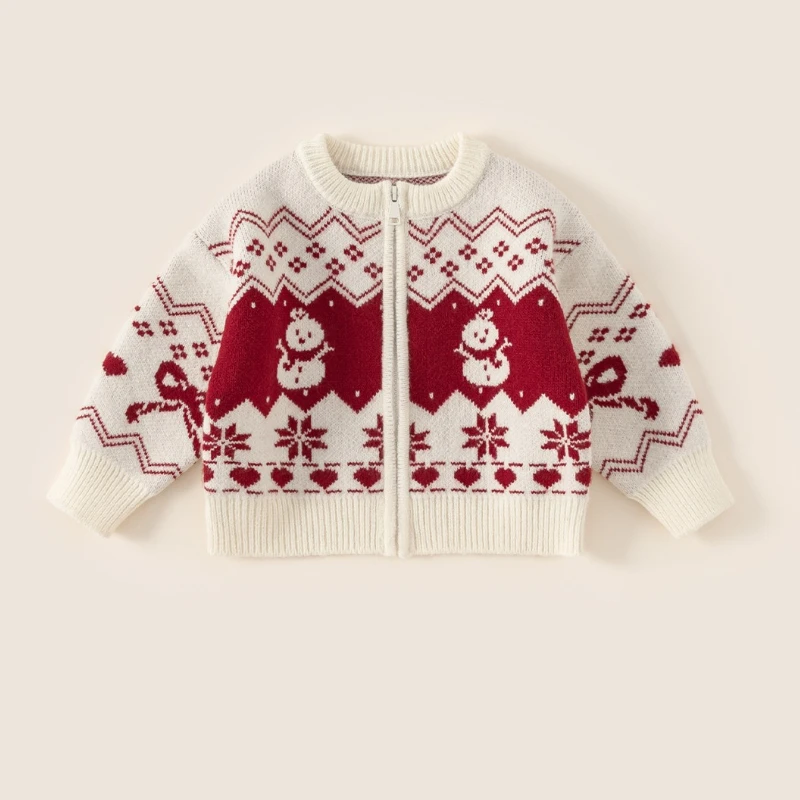

2025 Winter New Children's Christmas and New Year Atmosphere Snowflake Snowman Pattern Thick Sweater