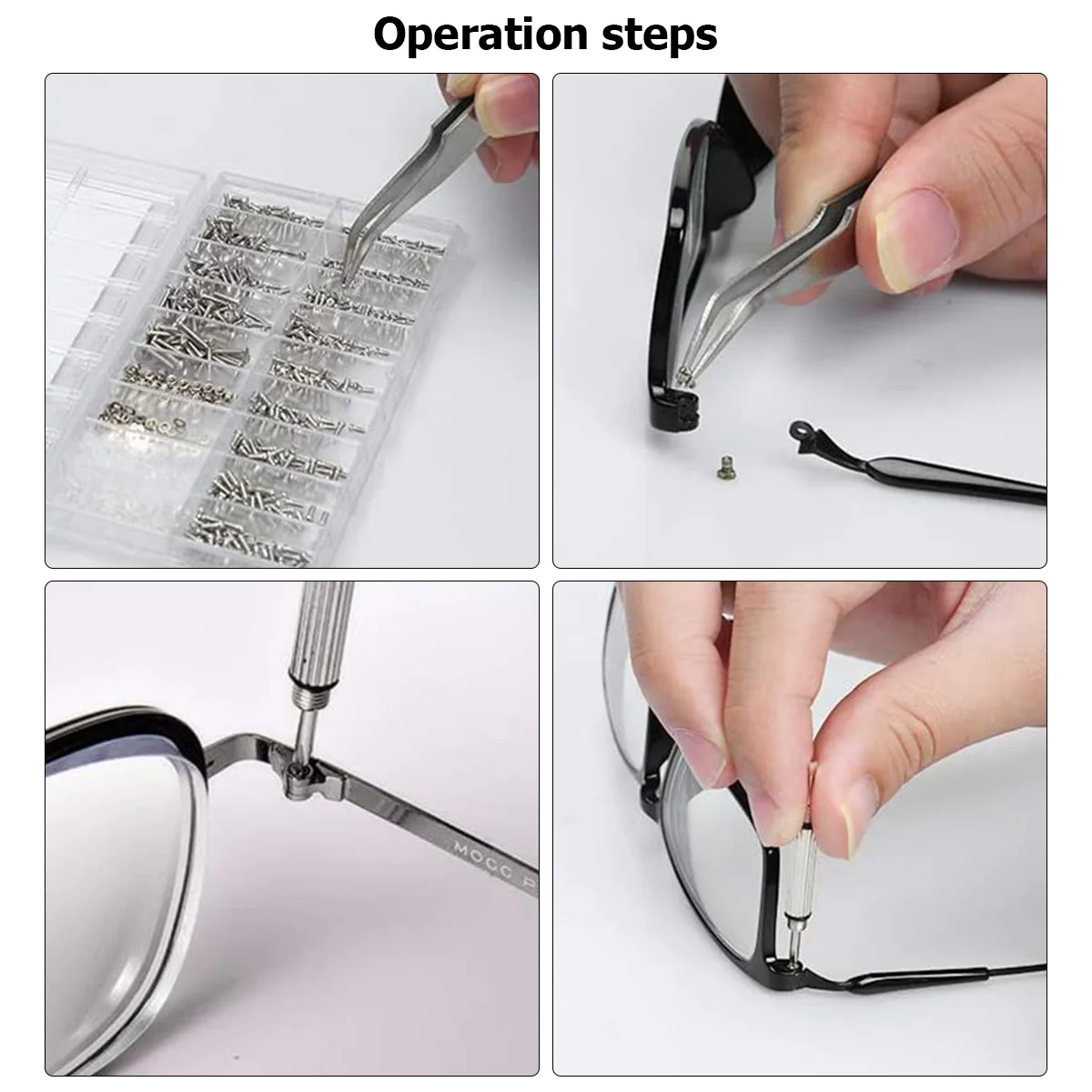 

1000 pcs Glasses Black Silver Aluminum Alloy Screwdriver Tweezers Eyeglasses Tools Set Sunglasses Repair Kit Watch Repair Kit