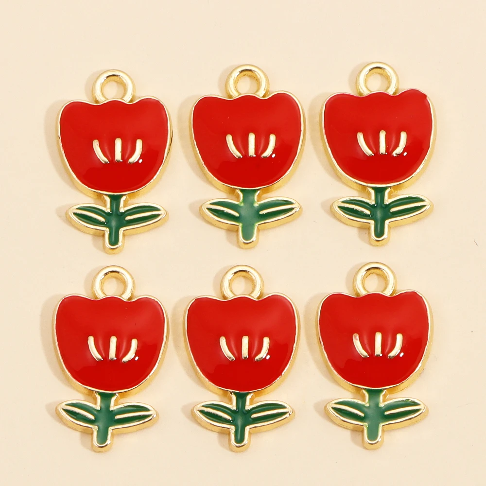 10 Stück 4 Farben Rose Blumen Emaille Charm Anhänger für Schmuckherstellung Diy Zubehör Süße romantische Halskette Ohrringe Schmuck Geschenk – Detail 5