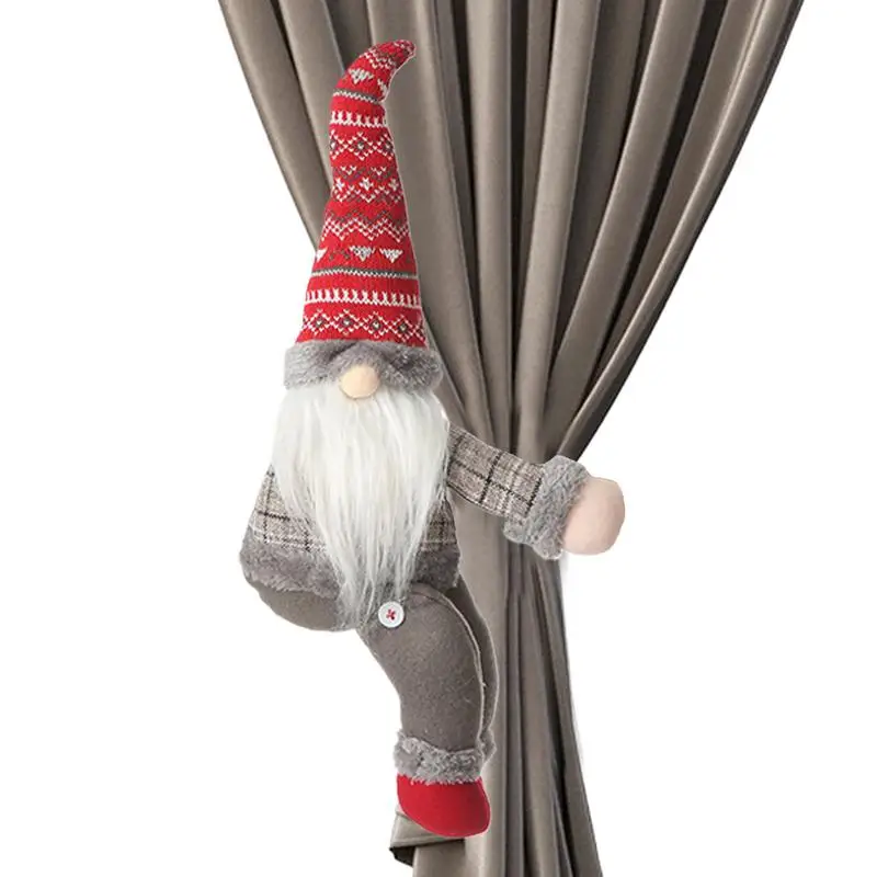 Christmas Tree Hugger Cartoon Gnomes Curtains Buckle Tiebacks For Christmas Doll Curtains Holder Multifunctional Creative