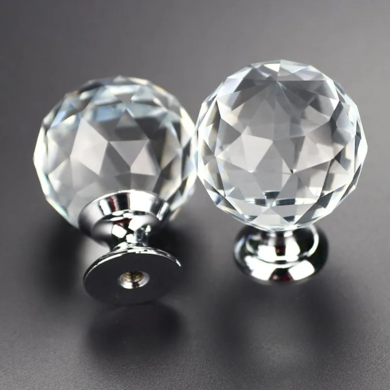 1pc 25/30mm Round Diamond Clear Crystal ball Glass Knobs Kitchen Handles Drawer Knobs Desk Drawer Handle Hardware Cupboard Pulls