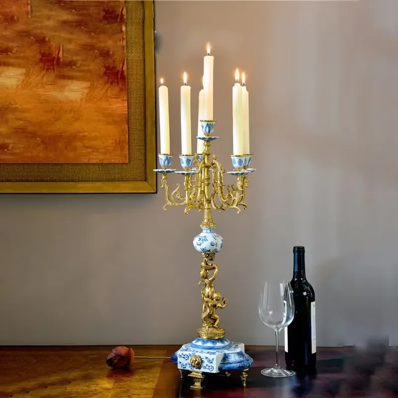Candelabro De Parede Cute Little Angels Candle Holders Decorative Art Home Decor Heavy Ceramic&Brass Candlestick