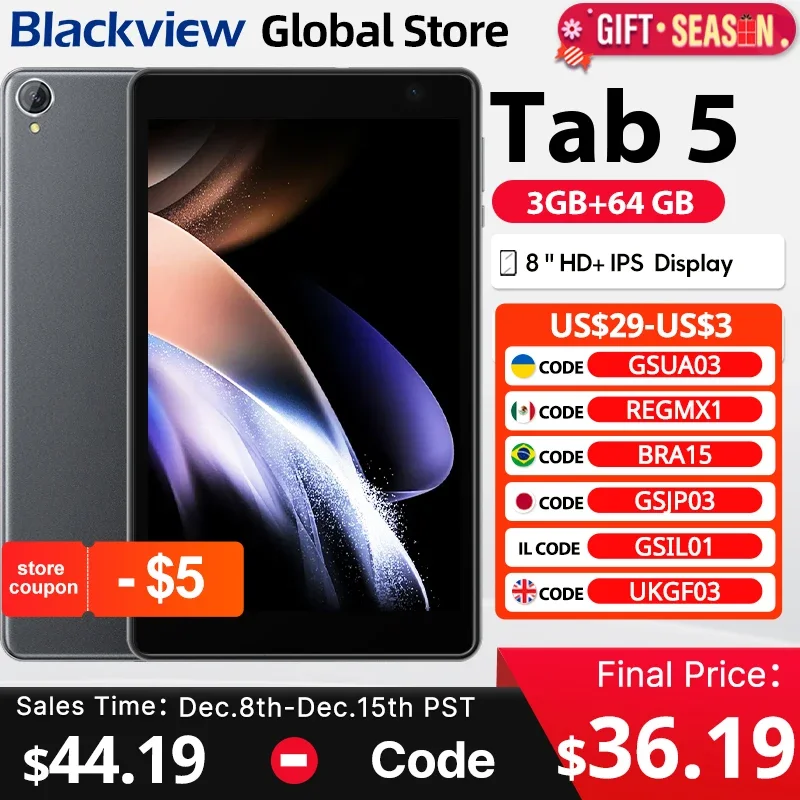 Blackview Tab 5 Tablet 8 polegadas HD + IPS Display 5 GB (3+2 Expansíveis) 64 GB ROM Android 12 5580 mAh Bateria Tela sensível ao toque Tablets Pad