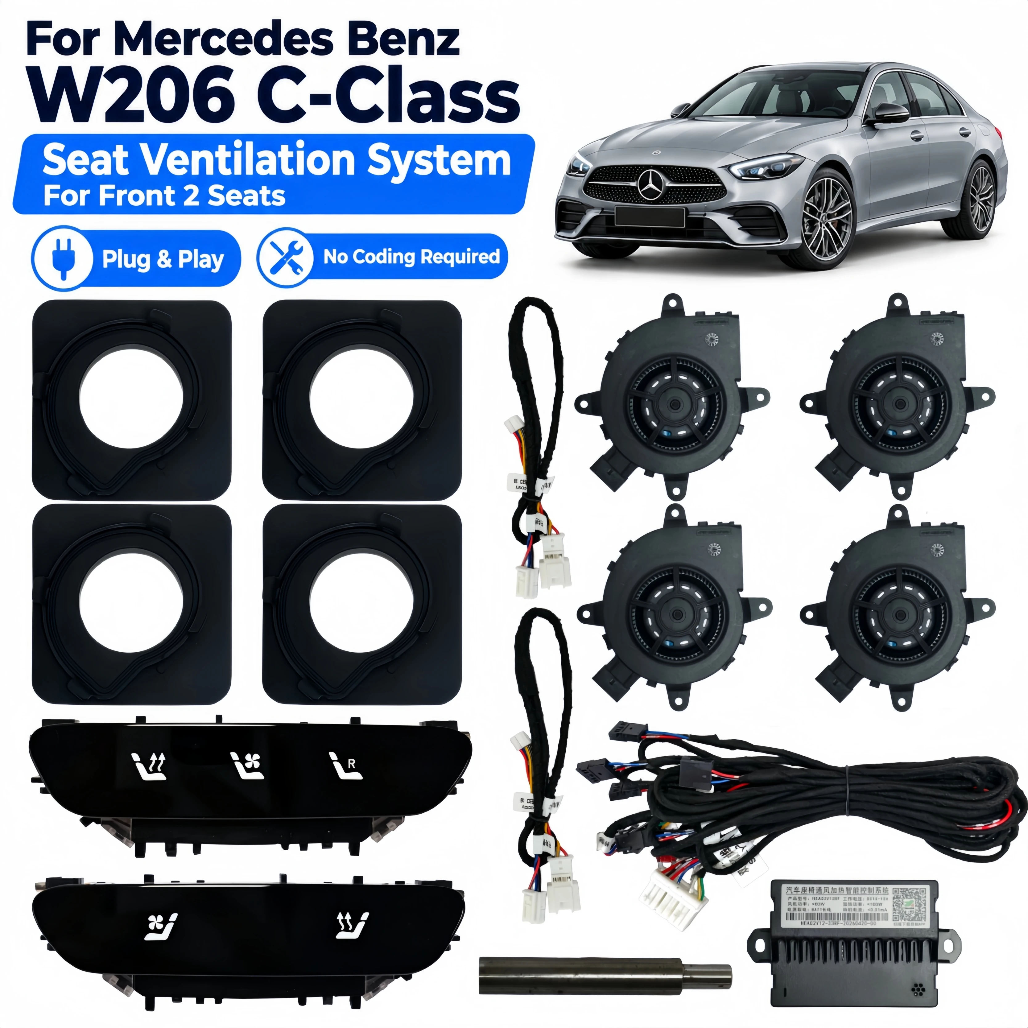 For Mercedes Benz W206 C‑Class Seat Ventilation System 12V Seat Cooling Upgrade Refit Kit Plug & Play No Coding Required