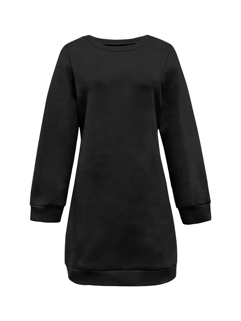 Women's Spring and Autumn Fashion Solid Color Simple Everyday Home Versatile Elegant Long-Sleeve Dress - Machine Washable