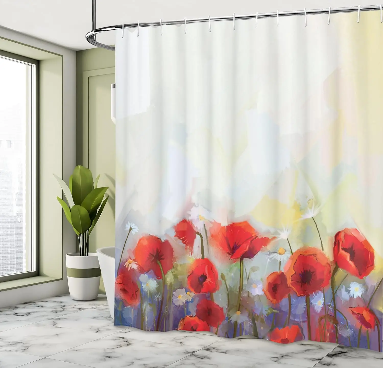 

Watercolor Flowers Shower Curtain with Hook Spring Meadow Flowers, Wildflower Art, Soft Painting Style Bathroom Decoration