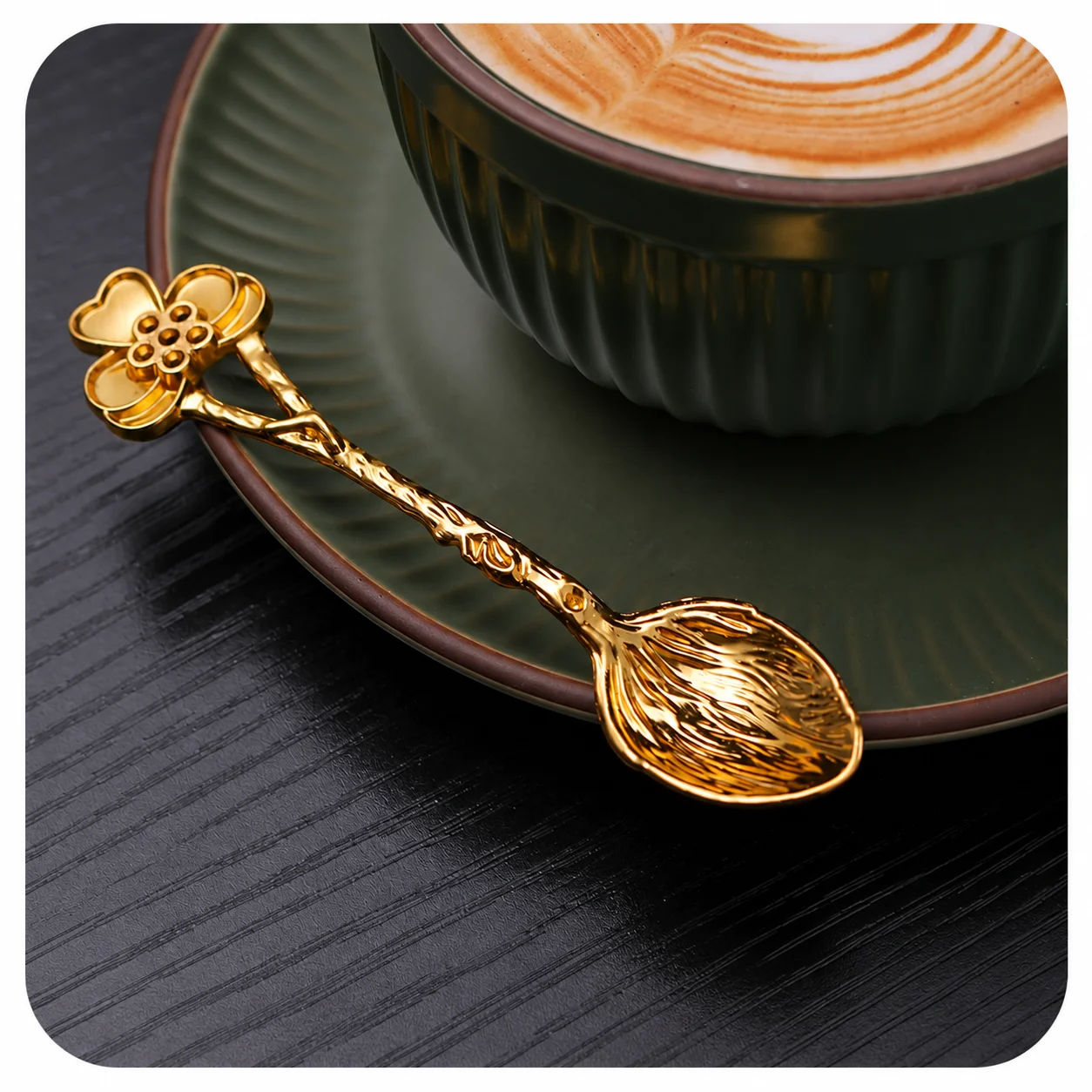 Teaspoon Embossed Vintage Spoon Coffee Spoon Textured Gold Tone Spoon For Tea Cups Dessert Serving Coffee Stirring