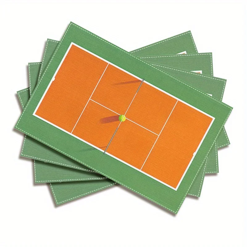 Tennis Court Racket Print Linen Placemats, Heat-Insulating & Stain-Resistant, Home Dining Table Mats for Daily Use