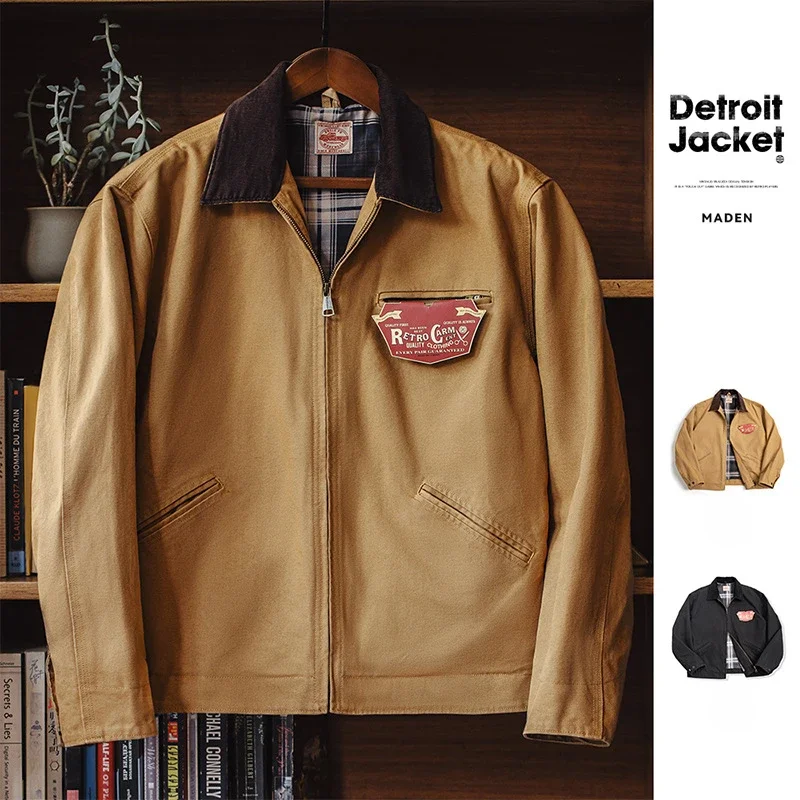 

Vintage Detroit Hunting Jackets Men Turn-down Collar Coats Heavyweight Cotton Jacket Multi-Pocket Casual Clothes Chamarra Hombre