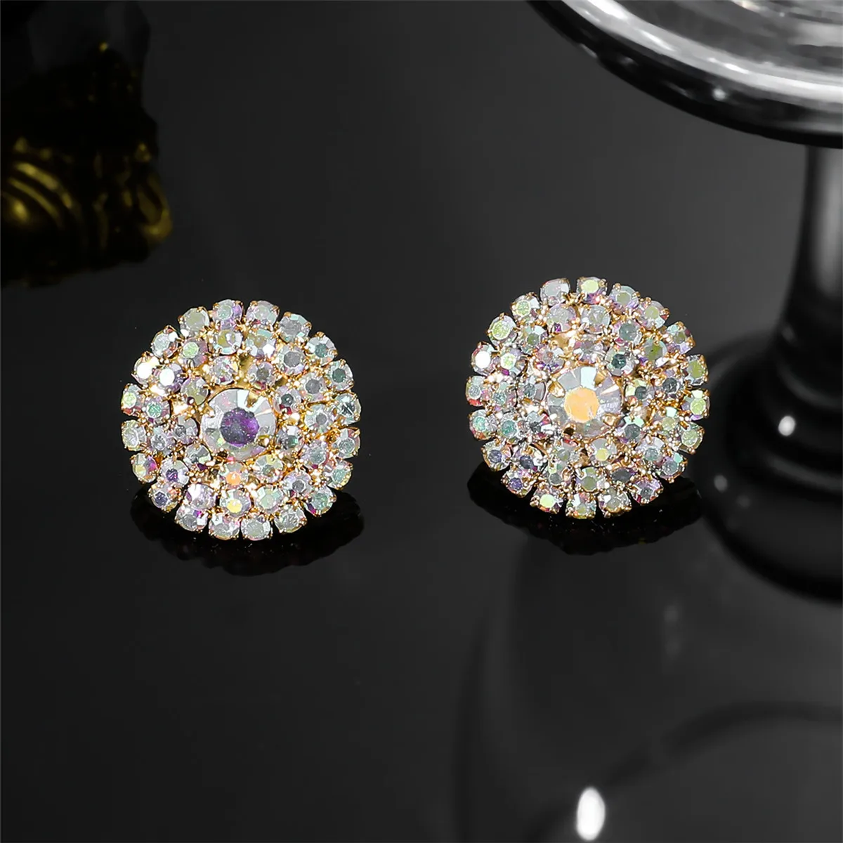 TREAZY Shiny Multicolor Rhinestones Round Stud Earrings Simple Fashion Crystal Statement Women Jewelry Wedding Party Earrings