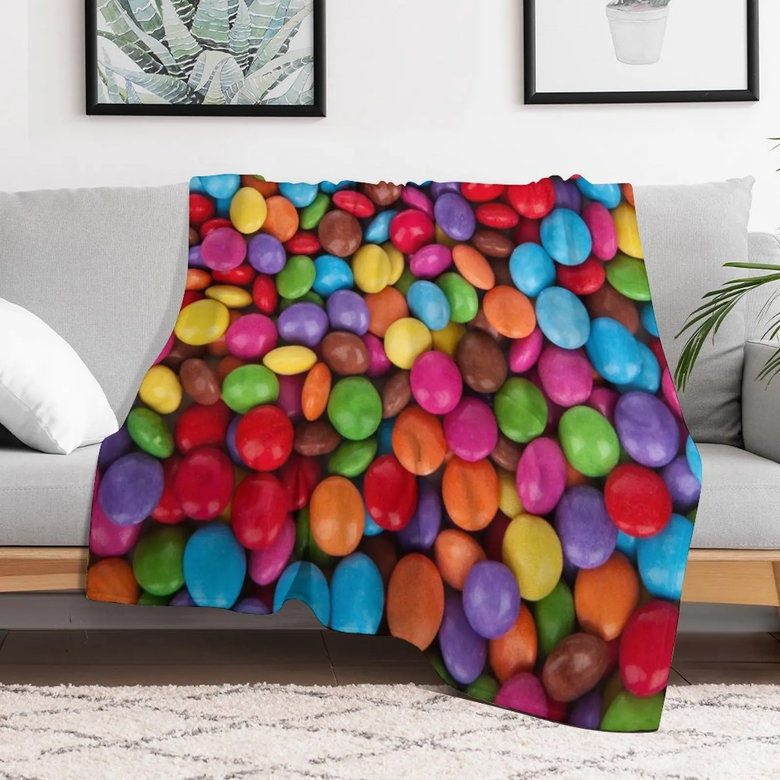 

Colorful Candy Texture M&Ms Skittles Rainbow Small Round Bite Candies Throw Blanket Softest Comforter Blankets