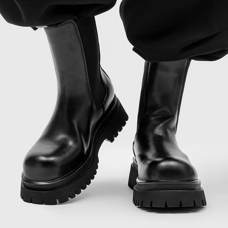 

Мужские повседневные ботинки челси для вечеринок и ночных клубов, слипоны из натуральной кожи, ковбойские ботинки на платформе, длинные мотоциклетные ботинки, ботинки для мужчин